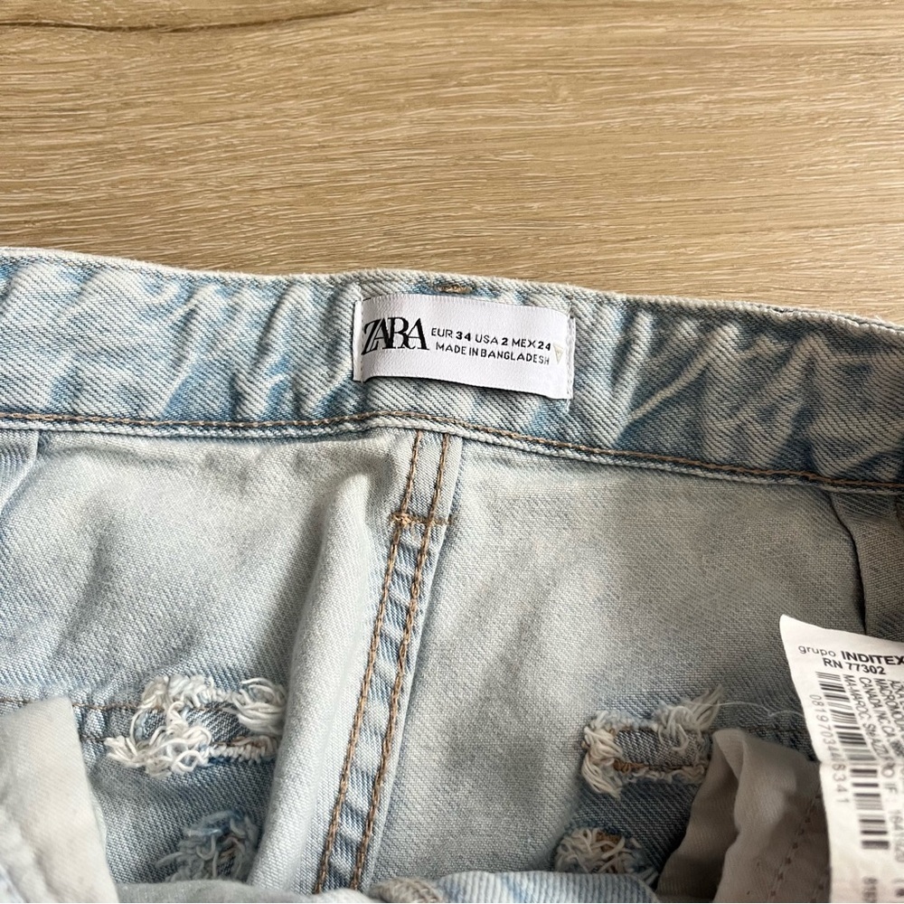 Zara Women's Jeans Blue Denim Cargo Wide Leg 100% Cotton Boho Hippie Streetwear - Picture 6 of 8